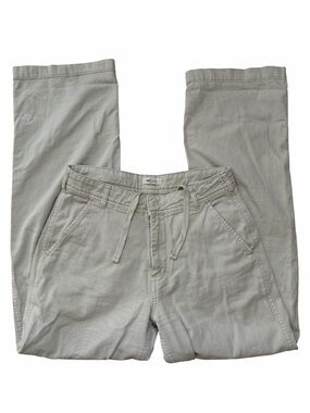 Garage Beige Cotton Drawstring Pants Straight Leg Relaxed Chino Casual Minimalis